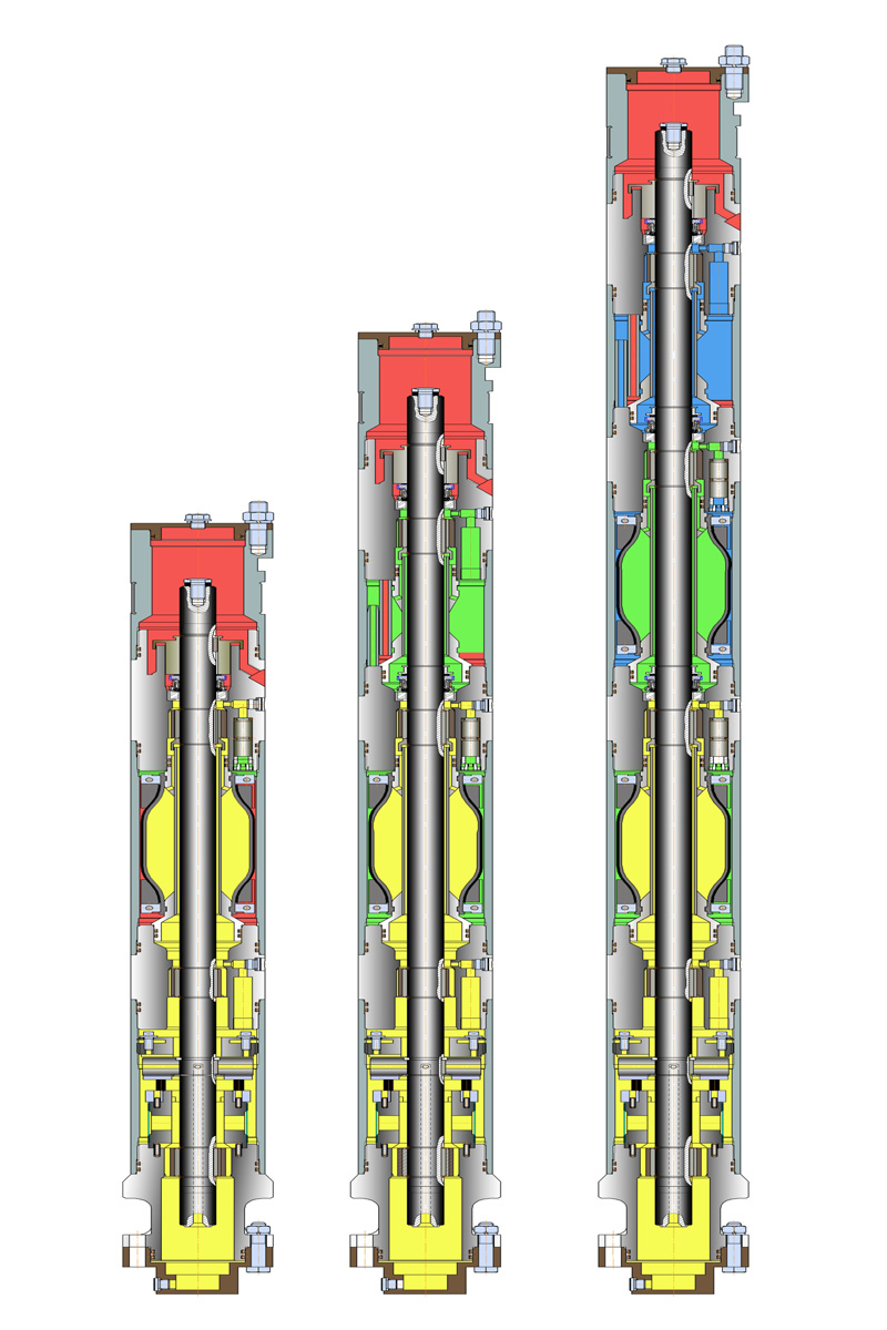 Ilustración de vista en corte de los tamaños y configuraciones del protector modular de BES